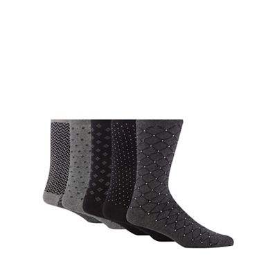 Freshen Up Your Feet Pack of five grey and black mix patterned socks